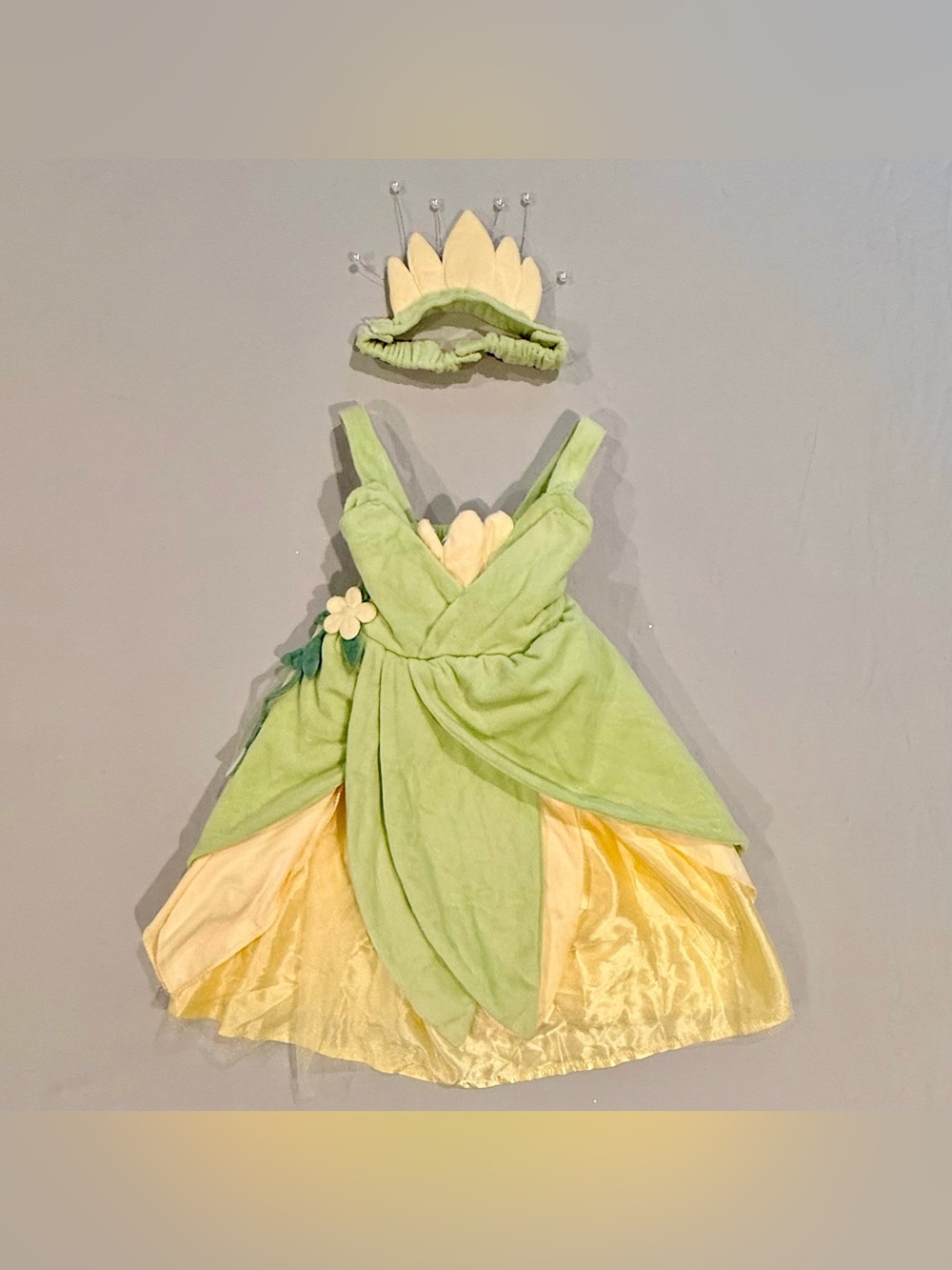 New Disney Princess Tiana Costume Girls 12-18M Halloween Dress Flower Headband